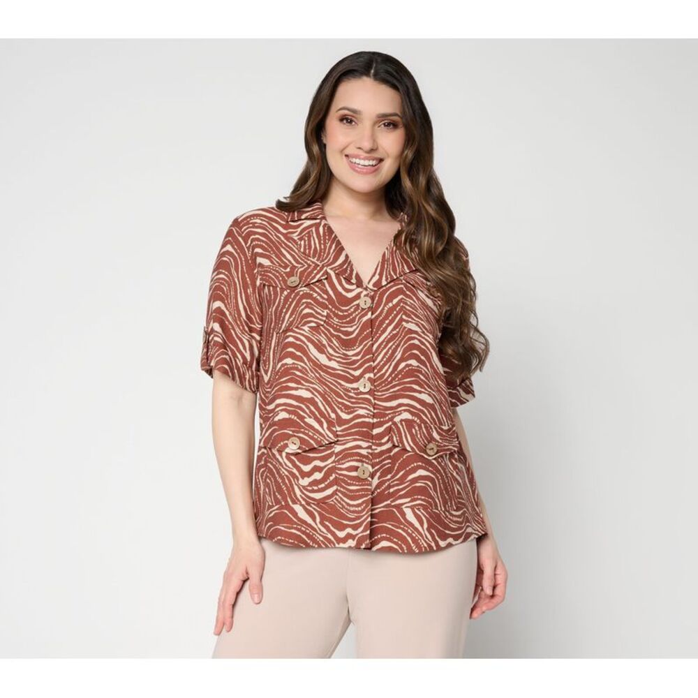 Dennis Basso Women's Jacket Sz S Woven Lino Printed Safari Brown